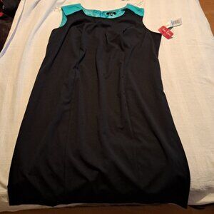 Rafaella Women 20W navy and teal shift style sleeveless dress, NWT